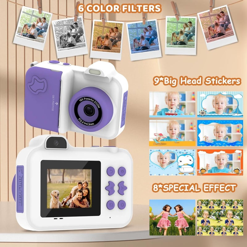 MISIRUN Kids Camera Instant Print, Christmas Birthday Gifts Toys for Girls Boys Age 4 5 6 7 8 9 10 11 12 Years Old,1080P HD Dual-Lens Selfie Digital Camera with 5 Rolls Print Paper Stickers Pens & 32G Card - Image 2